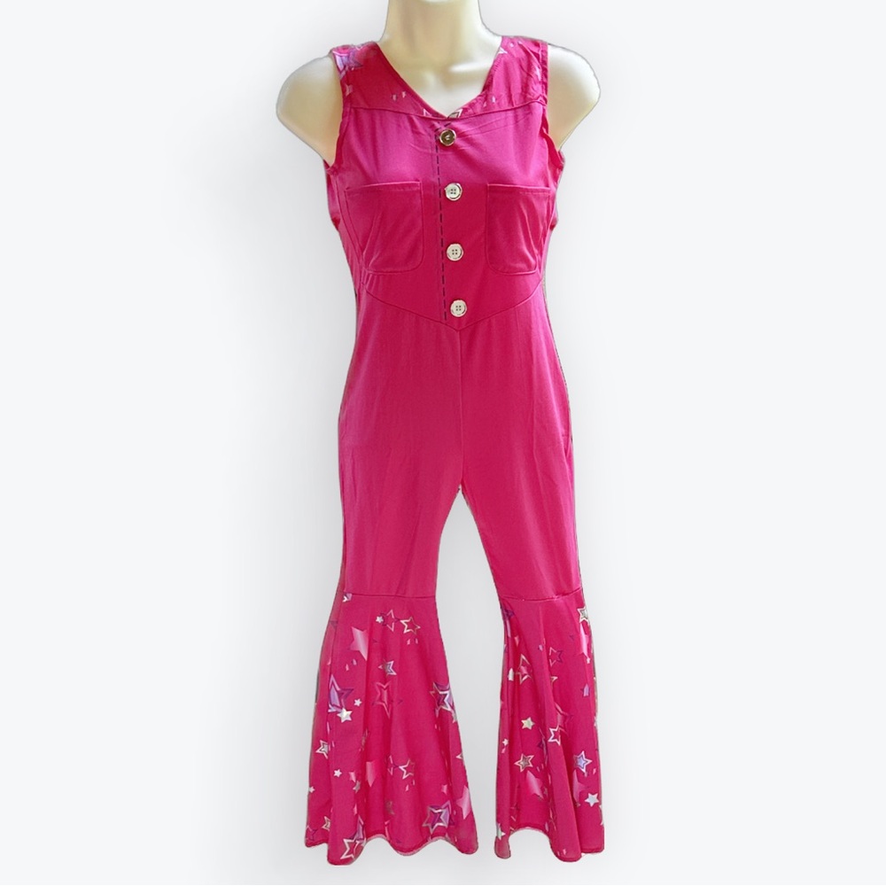 Festival Hippie Boho Barbie Pink Bellbottom One-Piece Dressup Jumpsuit ~ M (7-8)